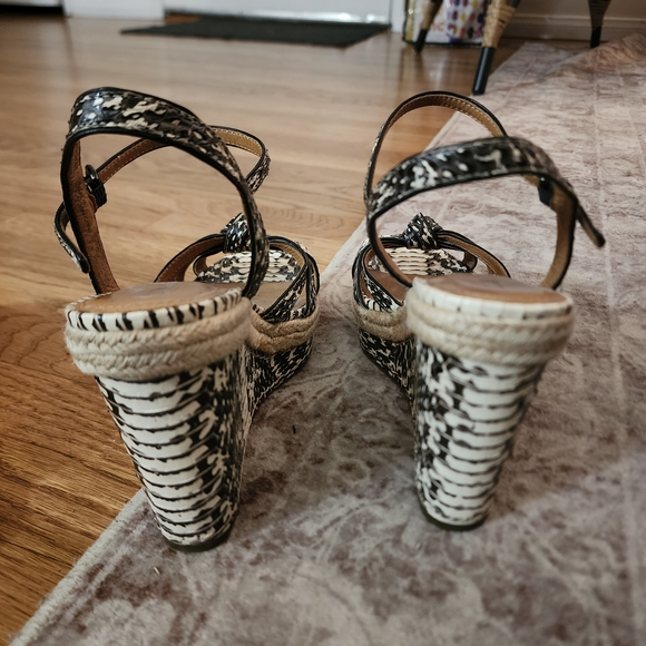 Coach Snakeskin Black and White Wedge Sandals - Picture 9 of 14
